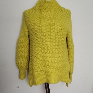 Anthropologie Bright Knitted Yellow Cowl Neck Sweater Sz S